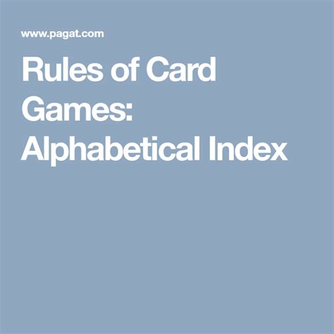 Rules of Card Games: Alphabetical Index.